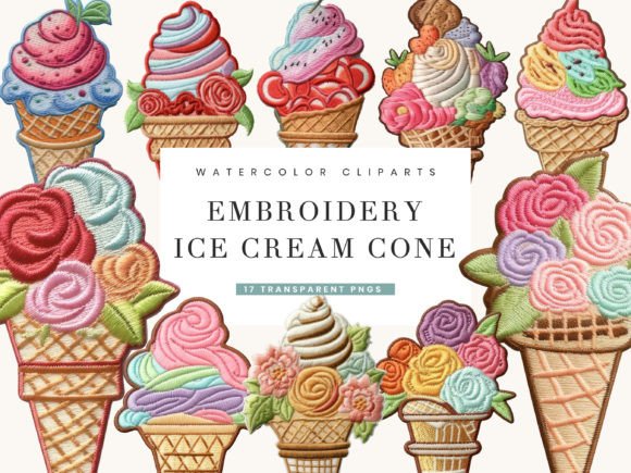 Embroidery Ice Cream Cone Clipart