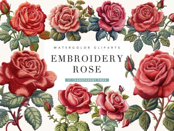 Embroidery Rose Clipart Bundle for Seasonal Projects