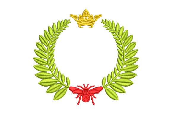 Green Wreath of Leaves with Butterfly Embroidery